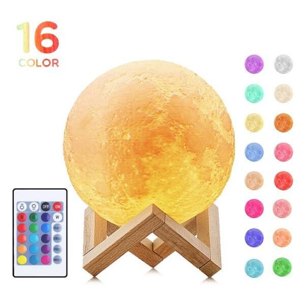 Lámpara de Luna 16 Colores RGB 15CM – Iluminación Mágica y Decorativa 🌙✨ - Imagen 3